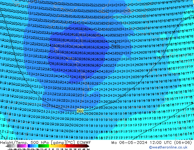 Z500/Rain (+SLP)/Z850 ECMWF Mo 06.05.2024 12 UTC