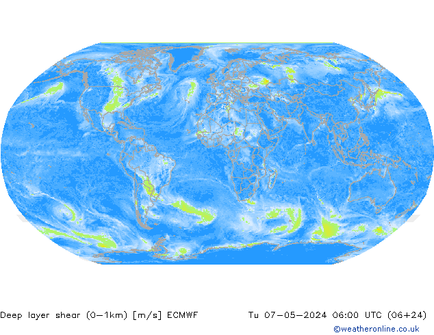 Deep layer shear (0-1km) ECMWF wto. 07.05.2024 06 UTC