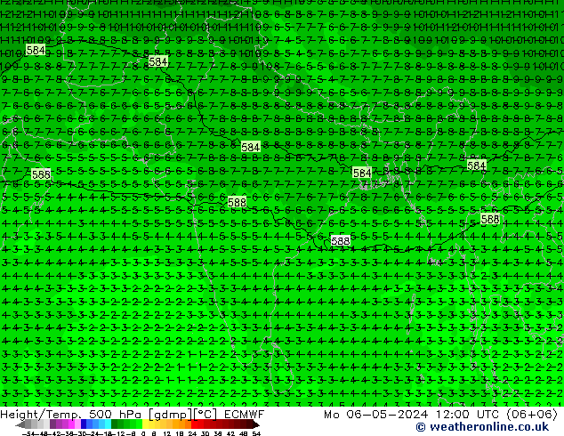 Z500/Rain (+SLP)/Z850 ECMWF Mo 06.05.2024 12 UTC