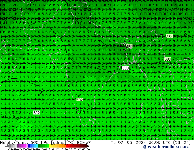 Height/Temp. 500 hPa ECMWF Tu 07.05.2024 06 UTC