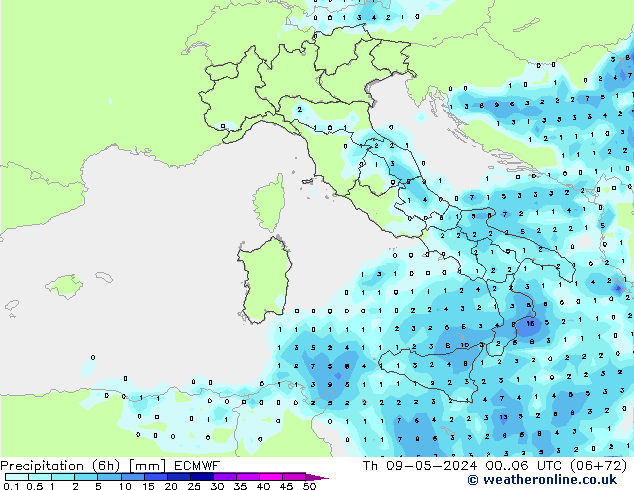 Precipitazione (6h) ECMWF gio 09.05.2024 06 UTC