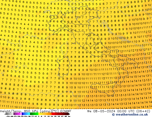 Z500/Yağmur (+YB)/Z850 ECMWF Çar 08.05.2024 00 UTC