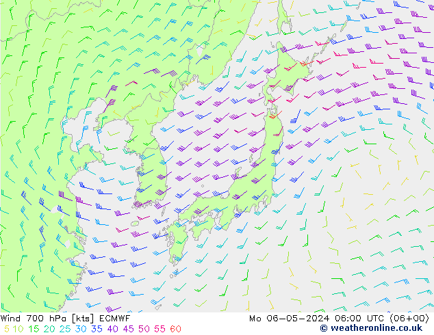 Wind 700 hPa ECMWF Mo 06.05.2024 06 UTC