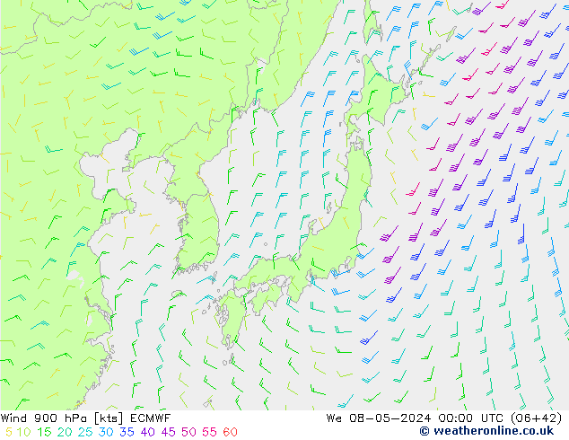 Wind 900 hPa ECMWF We 08.05.2024 00 UTC