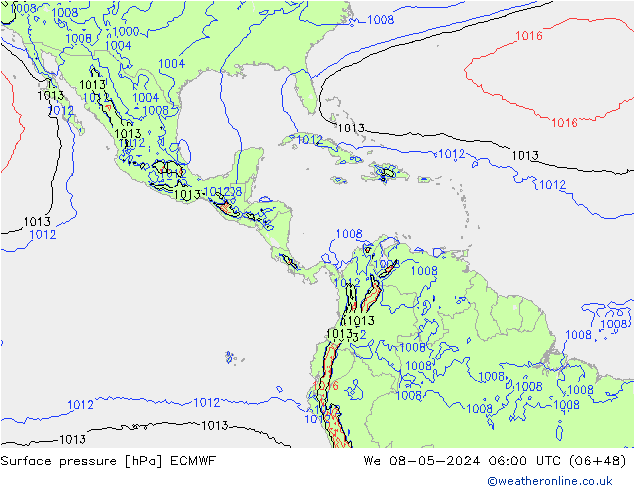 Presión superficial ECMWF mié 08.05.2024 06 UTC