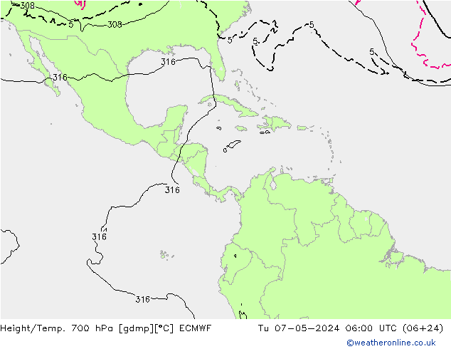 Géop./Temp. 700 hPa ECMWF mar 07.05.2024 06 UTC