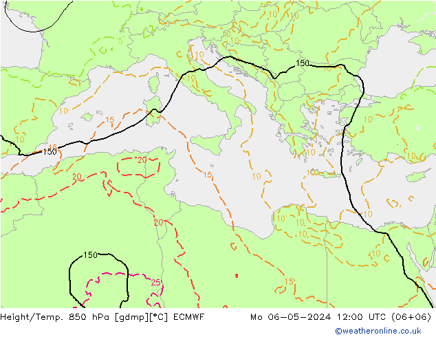 Z500/Yağmur (+YB)/Z850 ECMWF Pzt 06.05.2024 12 UTC