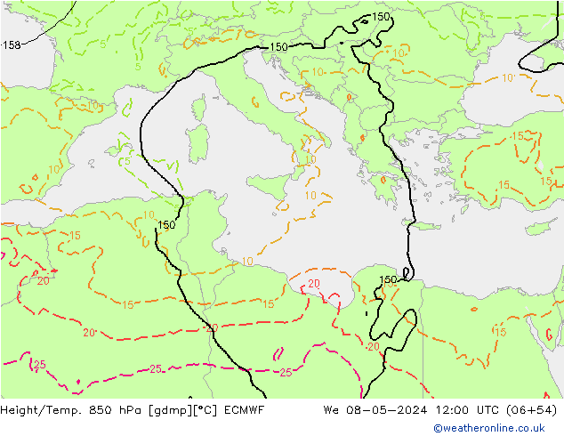 Height/Temp. 850 hPa ECMWF St 08.05.2024 12 UTC