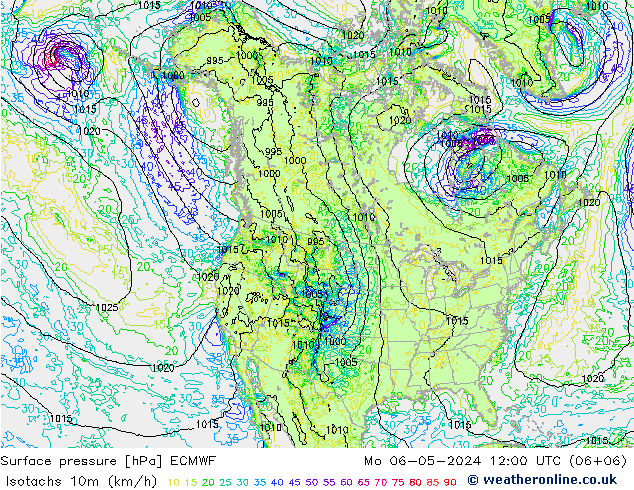 Isotachen (km/h) ECMWF Mo 06.05.2024 12 UTC