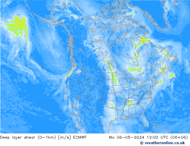 Deep layer shear (0-1km) ECMWF Mo 06.05.2024 12 UTC