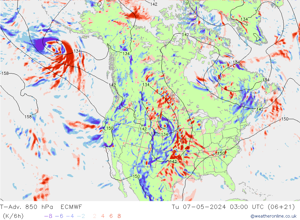 T-Adv. 850 hPa ECMWF Di 07.05.2024 03 UTC