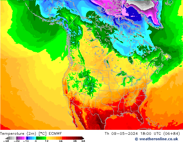 Temperaturkarte (2m) ECMWF Do 09.05.2024 18 UTC