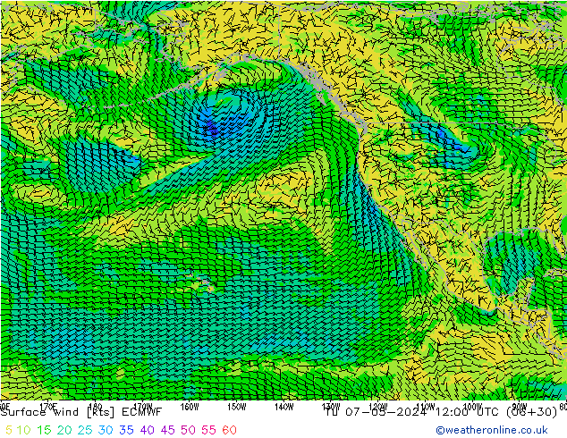 Surface wind ECMWF Út 07.05.2024 12 UTC