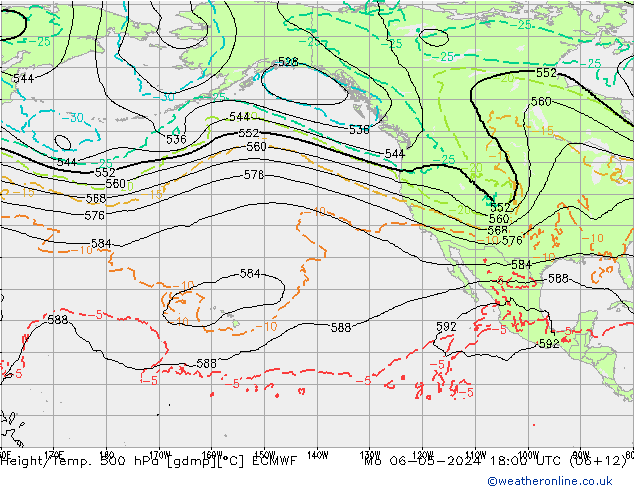 Z500/Rain (+SLP)/Z850 ECMWF пн 06.05.2024 18 UTC