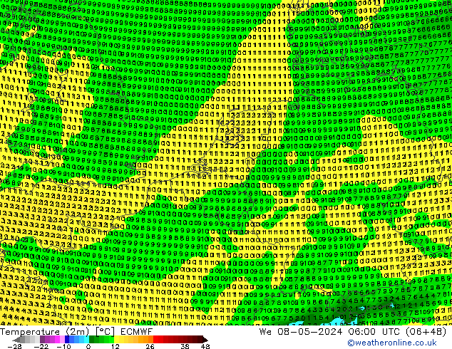 Temperaturkarte (2m) ECMWF Mi 08.05.2024 06 UTC