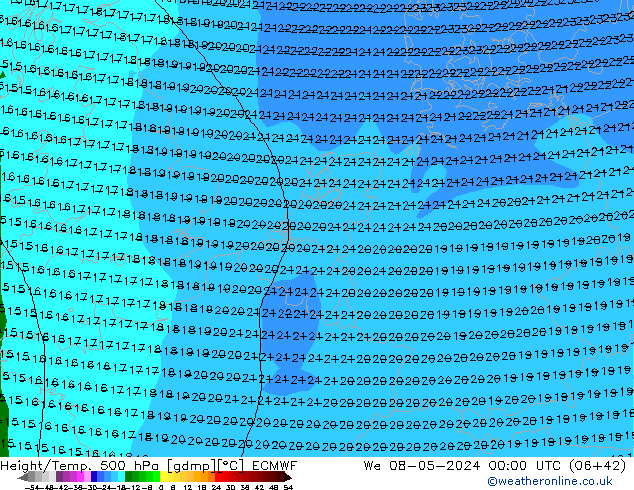 Z500/Rain (+SLP)/Z850 ECMWF mer 08.05.2024 00 UTC