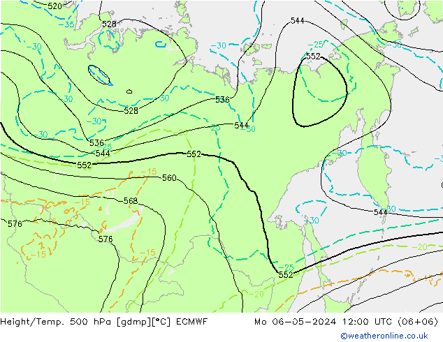 Z500/Rain (+SLP)/Z850 ECMWF Mo 06.05.2024 12 UTC