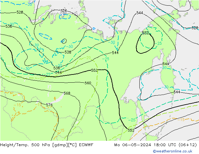 Z500/Rain (+SLP)/Z850 ECMWF lun 06.05.2024 18 UTC