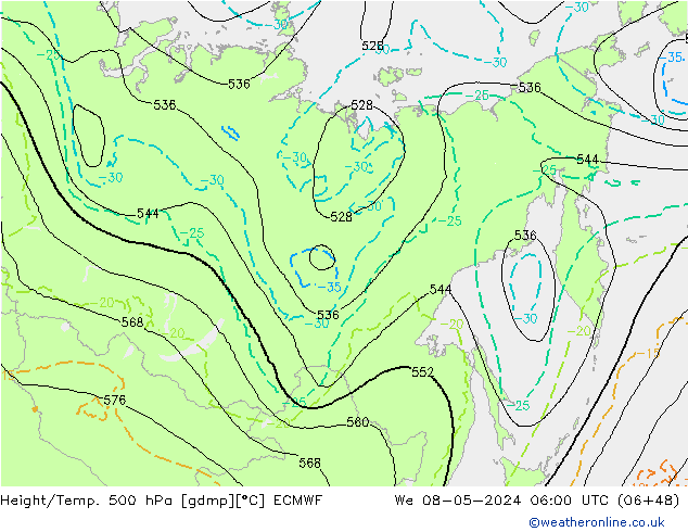 Height/Temp. 500 гПа ECMWF ср 08.05.2024 06 UTC