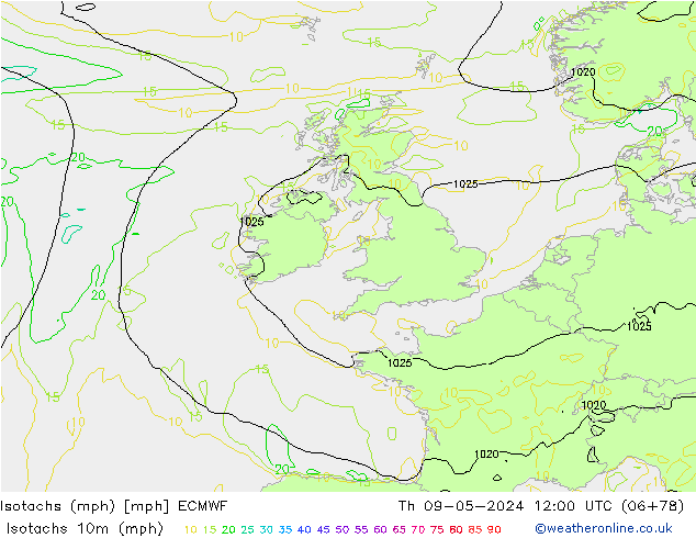 Isotachs (mph) ECMWF jeu 09.05.2024 12 UTC