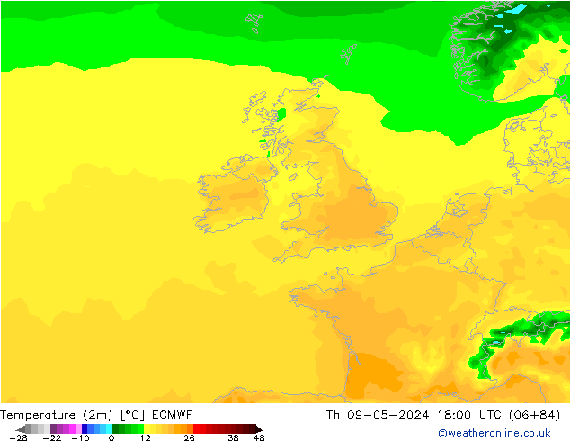 Temperature (2m) ECMWF Čt 09.05.2024 18 UTC