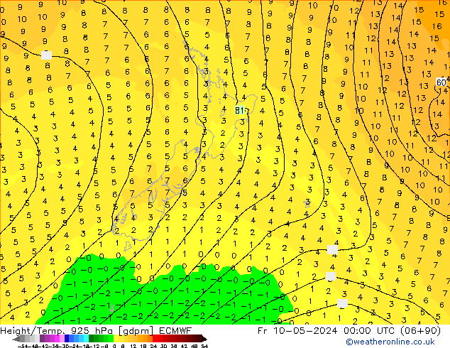 Height/Temp. 925 hPa ECMWF Fr 10.05.2024 00 UTC