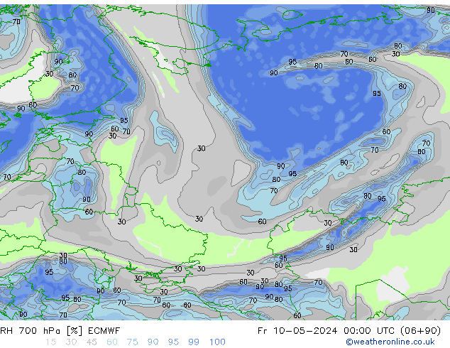 RH 700 hPa ECMWF Fr 10.05.2024 00 UTC