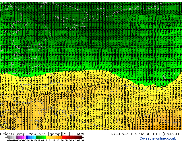 Z500/Rain (+SLP)/Z850 ECMWF Út 07.05.2024 06 UTC