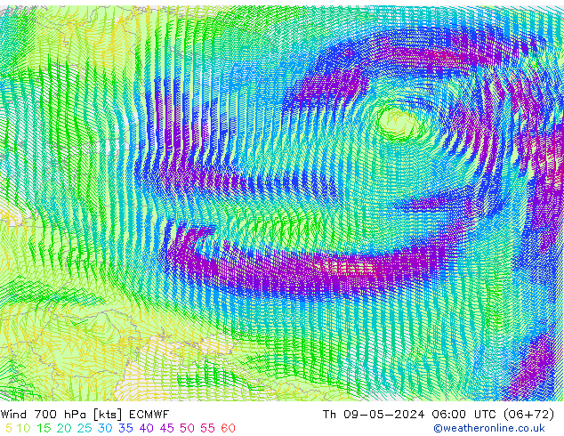 Wind 700 hPa ECMWF do 09.05.2024 06 UTC