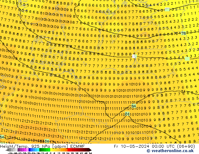 Height/Temp. 925 hPa ECMWF Fr 10.05.2024 00 UTC