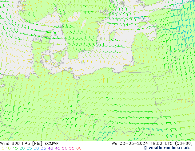 Rüzgar 900 hPa ECMWF Çar 08.05.2024 18 UTC
