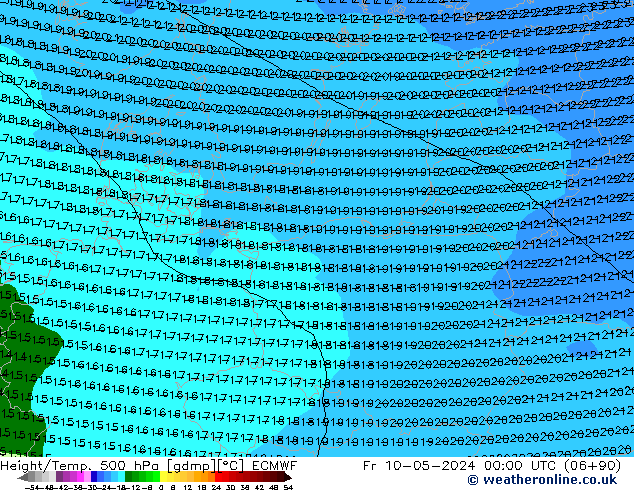 Z500/Rain (+SLP)/Z850 ECMWF Fr 10.05.2024 00 UTC