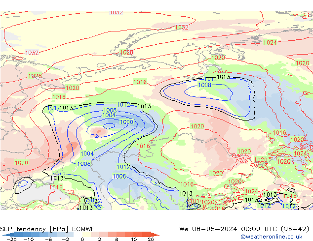 SLP tendency ECMWF Qua 08.05.2024 00 UTC