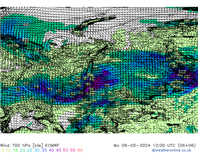 Wind 700 hPa ECMWF Po 06.05.2024 12 UTC
