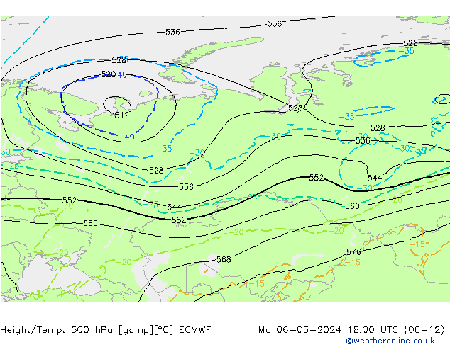Z500/Rain (+SLP)/Z850 ECMWF пн 06.05.2024 18 UTC
