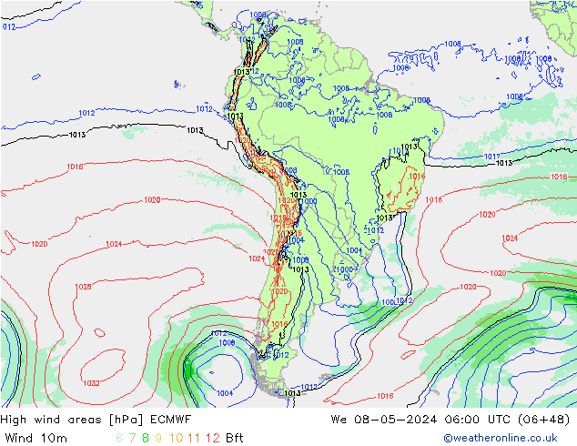 High wind areas ECMWF We 08.05.2024 06 UTC