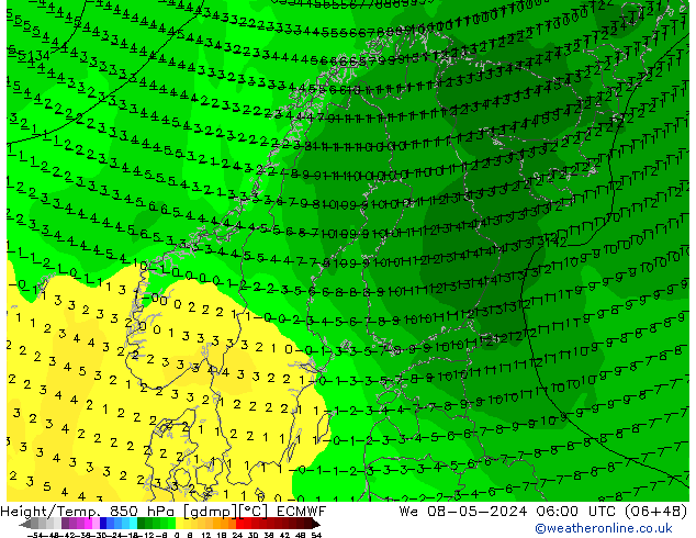 Z500/Rain (+SLP)/Z850 ECMWF Mi 08.05.2024 06 UTC