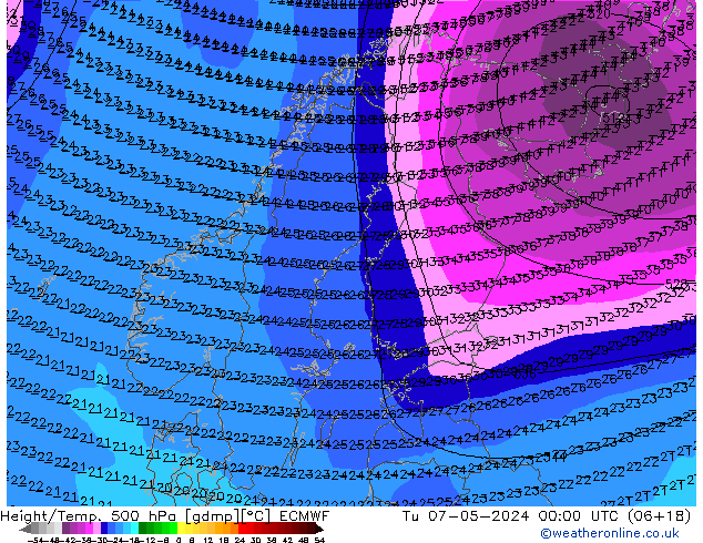 Z500/Rain (+SLP)/Z850 ECMWF Ter 07.05.2024 00 UTC