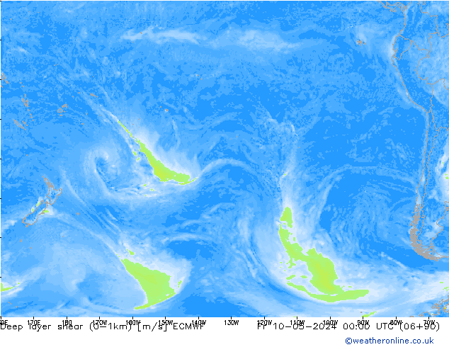 Deep layer shear (0-1km) ECMWF vr 10.05.2024 00 UTC