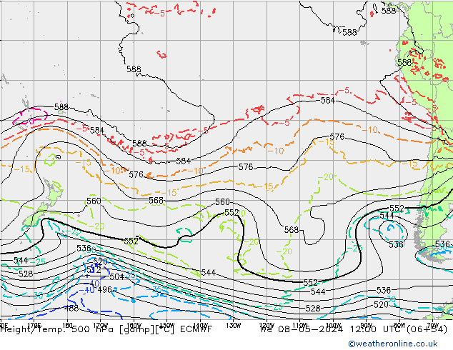 Z500/Yağmur (+YB)/Z850 ECMWF Çar 08.05.2024 12 UTC