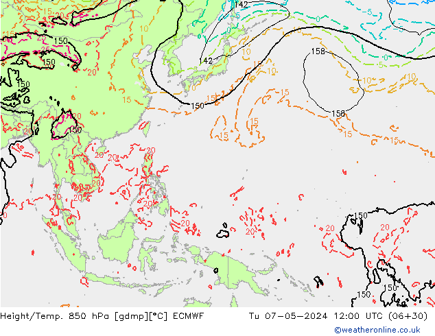 Z500/Rain (+SLP)/Z850 ECMWF Út 07.05.2024 12 UTC