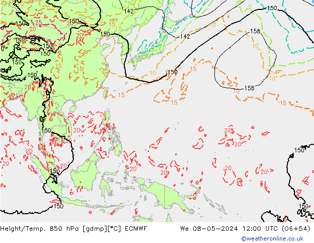 Z500/Rain (+SLP)/Z850 ECMWF Mi 08.05.2024 12 UTC