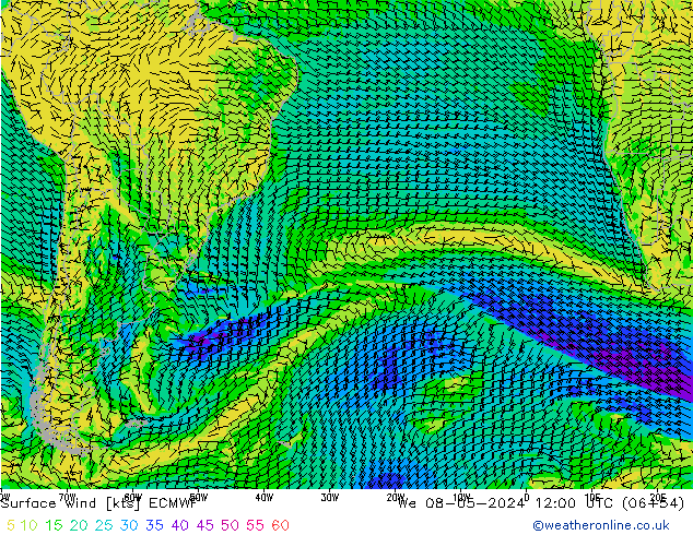 Vent 10 m ECMWF mer 08.05.2024 12 UTC