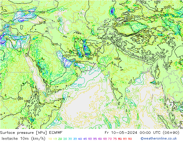 Isotachs (kph) ECMWF  10.05.2024 00 UTC
