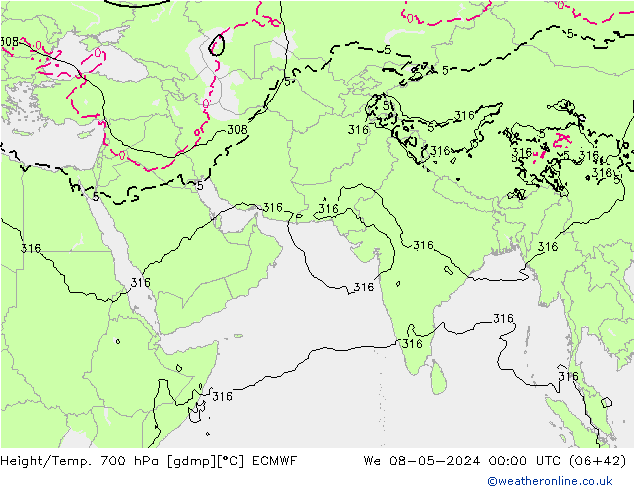 Hoogte/Temp. 700 hPa ECMWF wo 08.05.2024 00 UTC