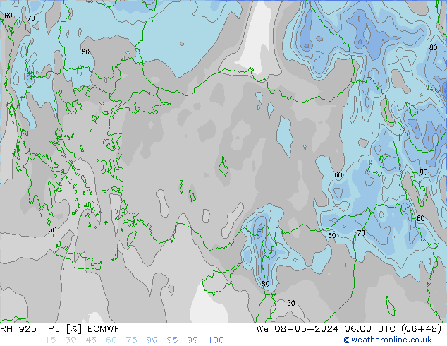 925 hPa Nispi Nem ECMWF Çar 08.05.2024 06 UTC