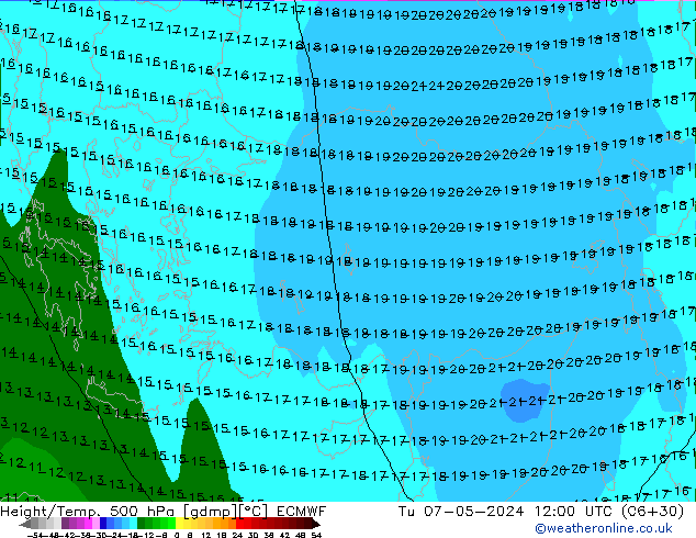 Z500/Regen(+SLP)/Z850 ECMWF di 07.05.2024 12 UTC