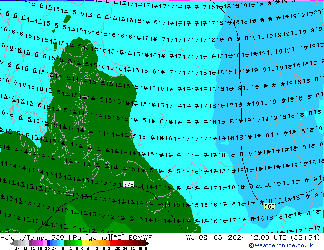 Géop./Temp. 500 hPa ECMWF mer 08.05.2024 12 UTC