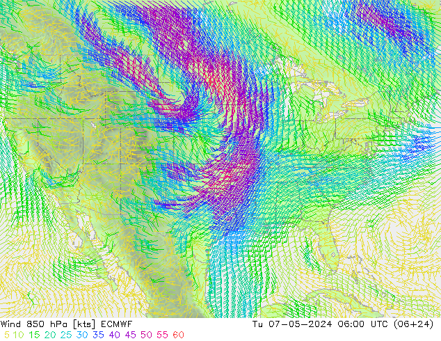 Wind 850 hPa ECMWF di 07.05.2024 06 UTC