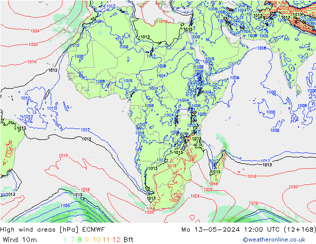 Izotacha ECMWF pon. 13.05.2024 12 UTC